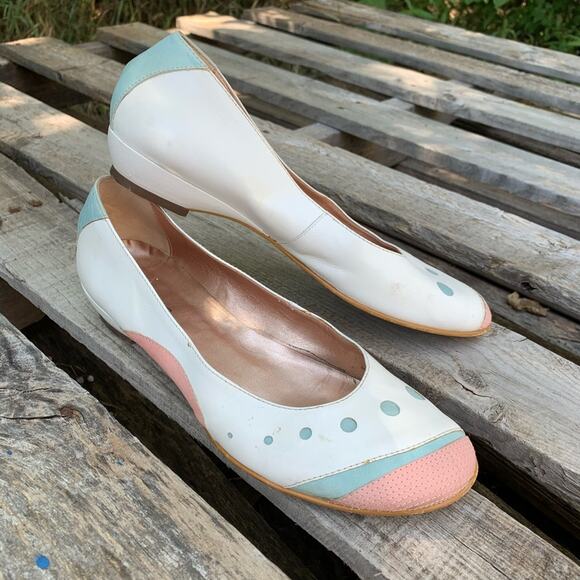 Vintage 90s leather pastel geometric flats - Picture 5 of 7